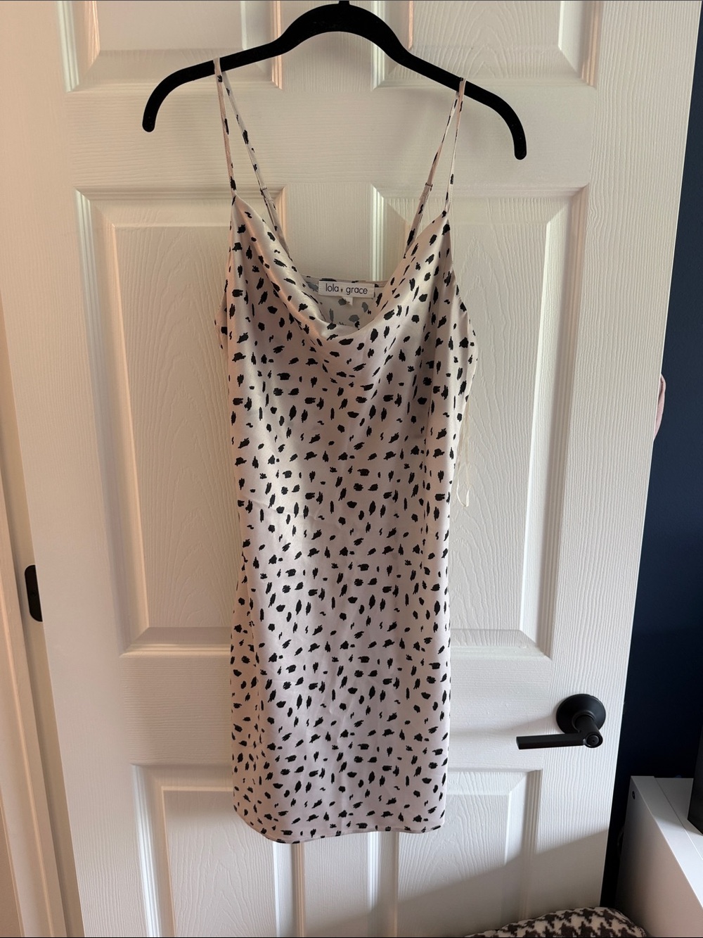 Lola + Grace Cream Mini Slip Dress with Black Spot Print